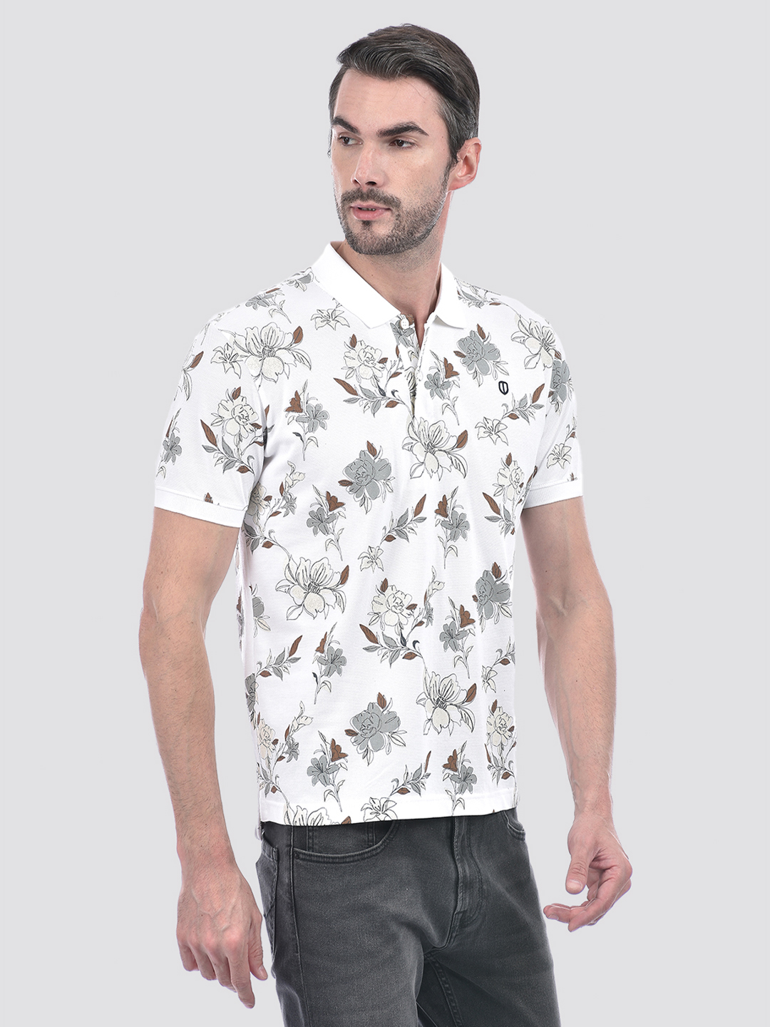 Numero Uno Men Floral Print White T-Shirt